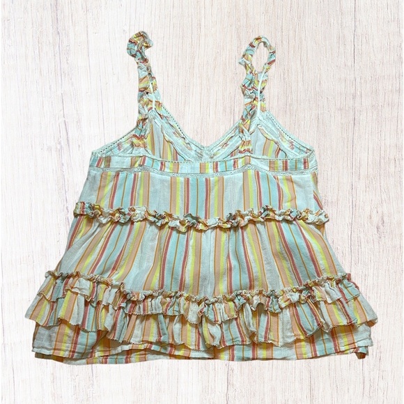 Ella Moss Sammy Tank‎ Blouse Stripes Boho Ruffles Size Medium - Picture 4 of 5
